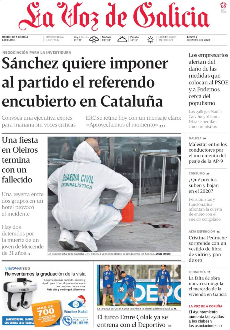 Portada de La Voz de Galicia (Espa&ntilde;a)