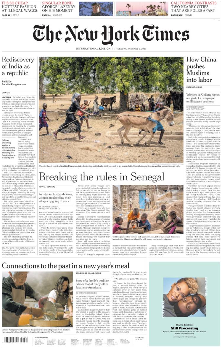 Portada de International New York Times (Europa)