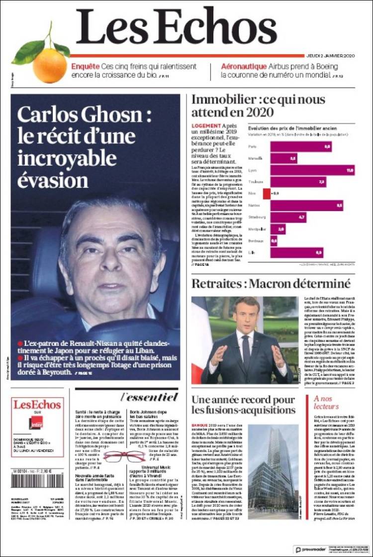 Portada de Les Echos (Francia)