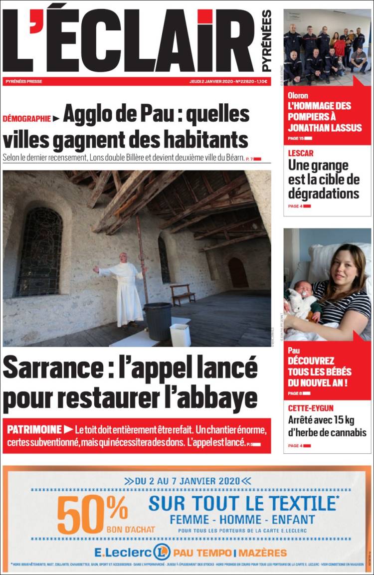 Portada de L'Eclair des Pyrénées (Francia)
