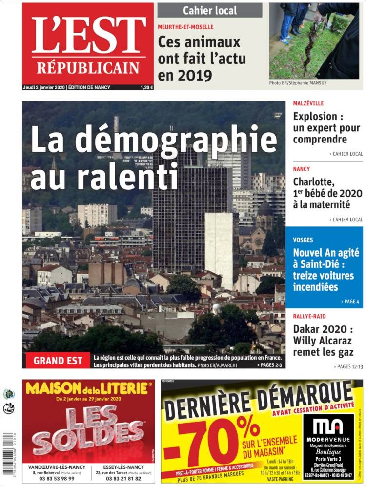 Portada de L'Est Republicain (Francia)