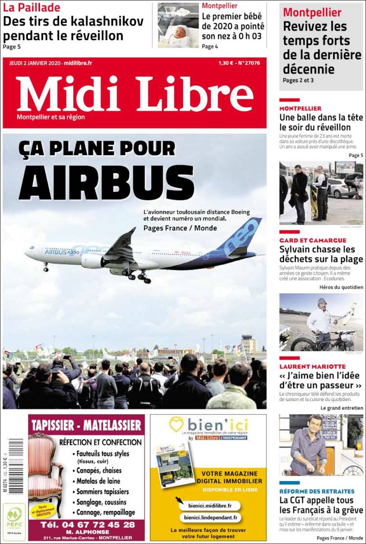 Portada de Midi Libre (Francia)
