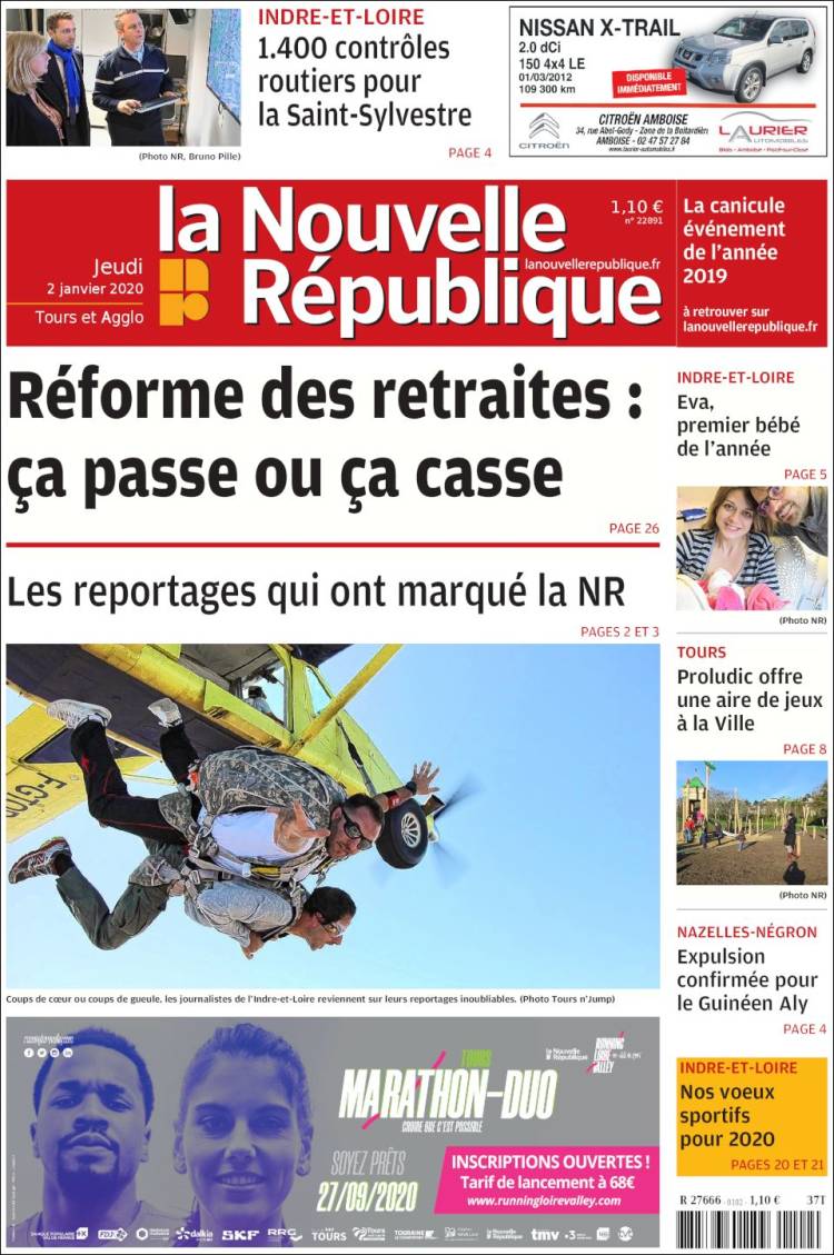 Portada de La Nouvelle Republique (Francia)