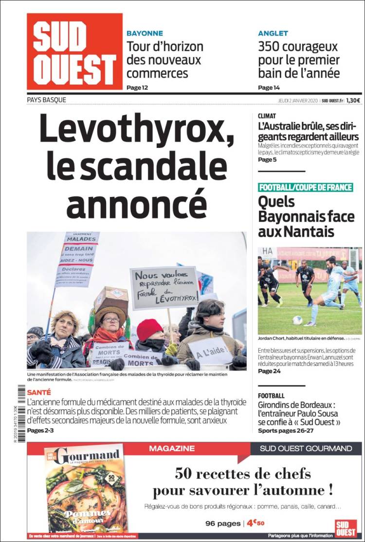 Portada de Sud Ouest (Francia)