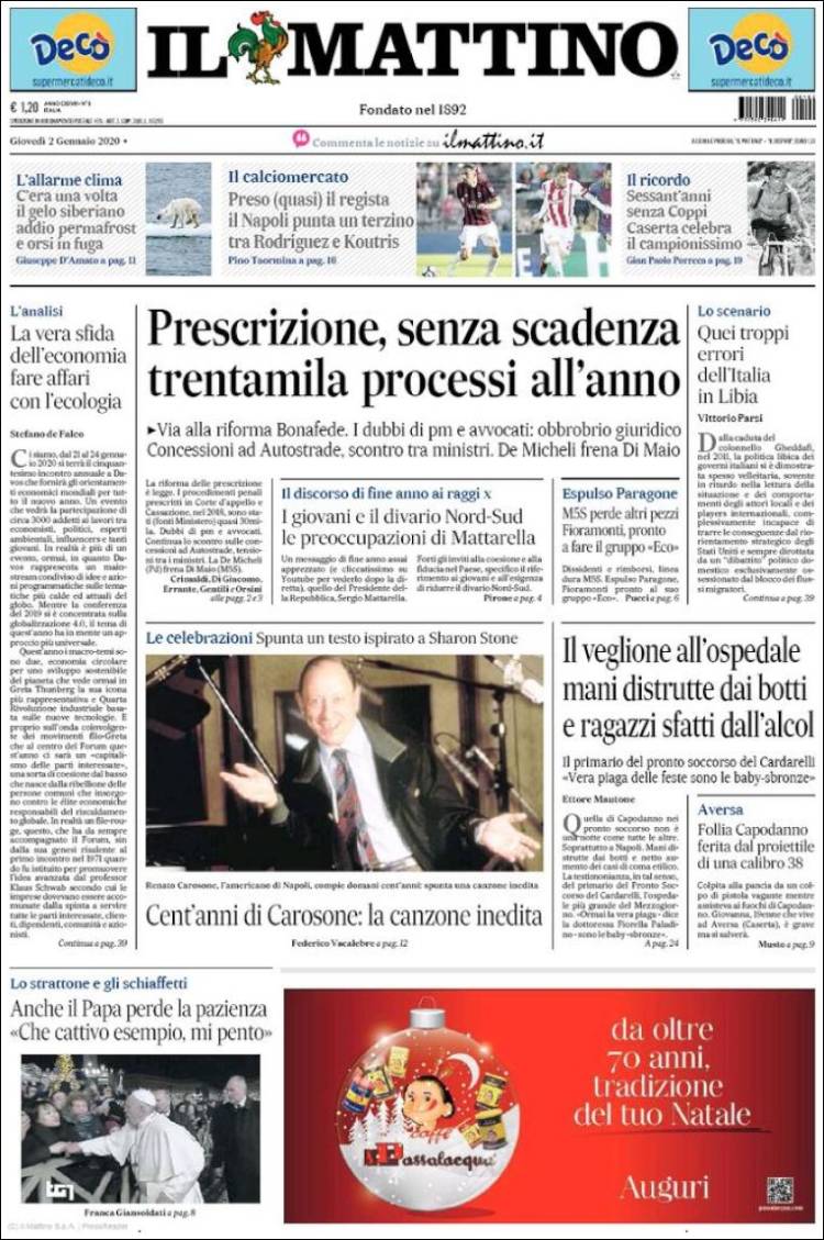 Portada de Il Mattino (Italia)