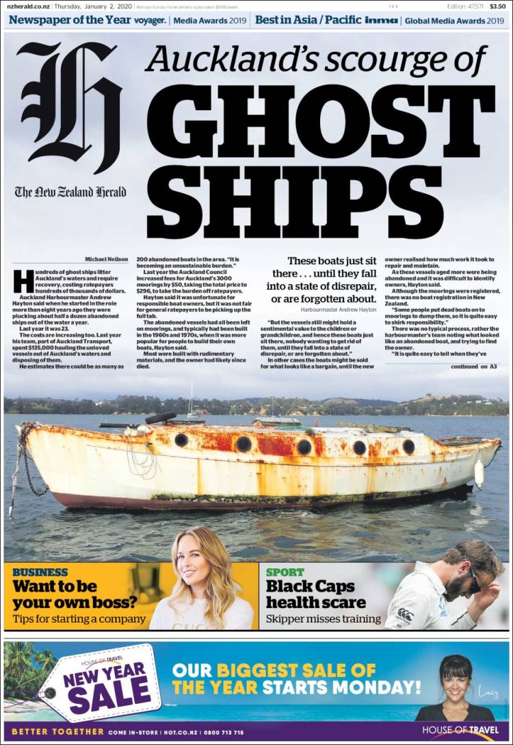Portada de The New Zealand Herald (Nueva Zelanda)