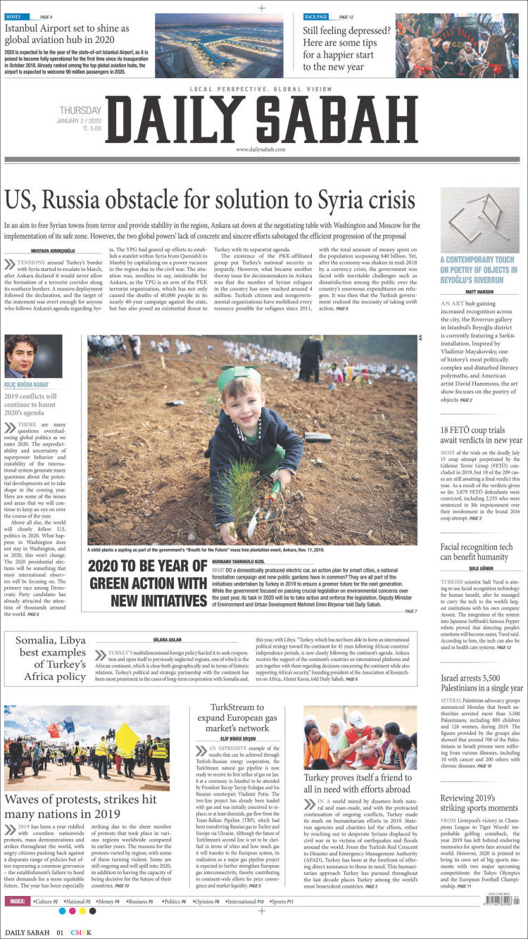 Portada de Daily Sabah (Turqu&iacute;a)