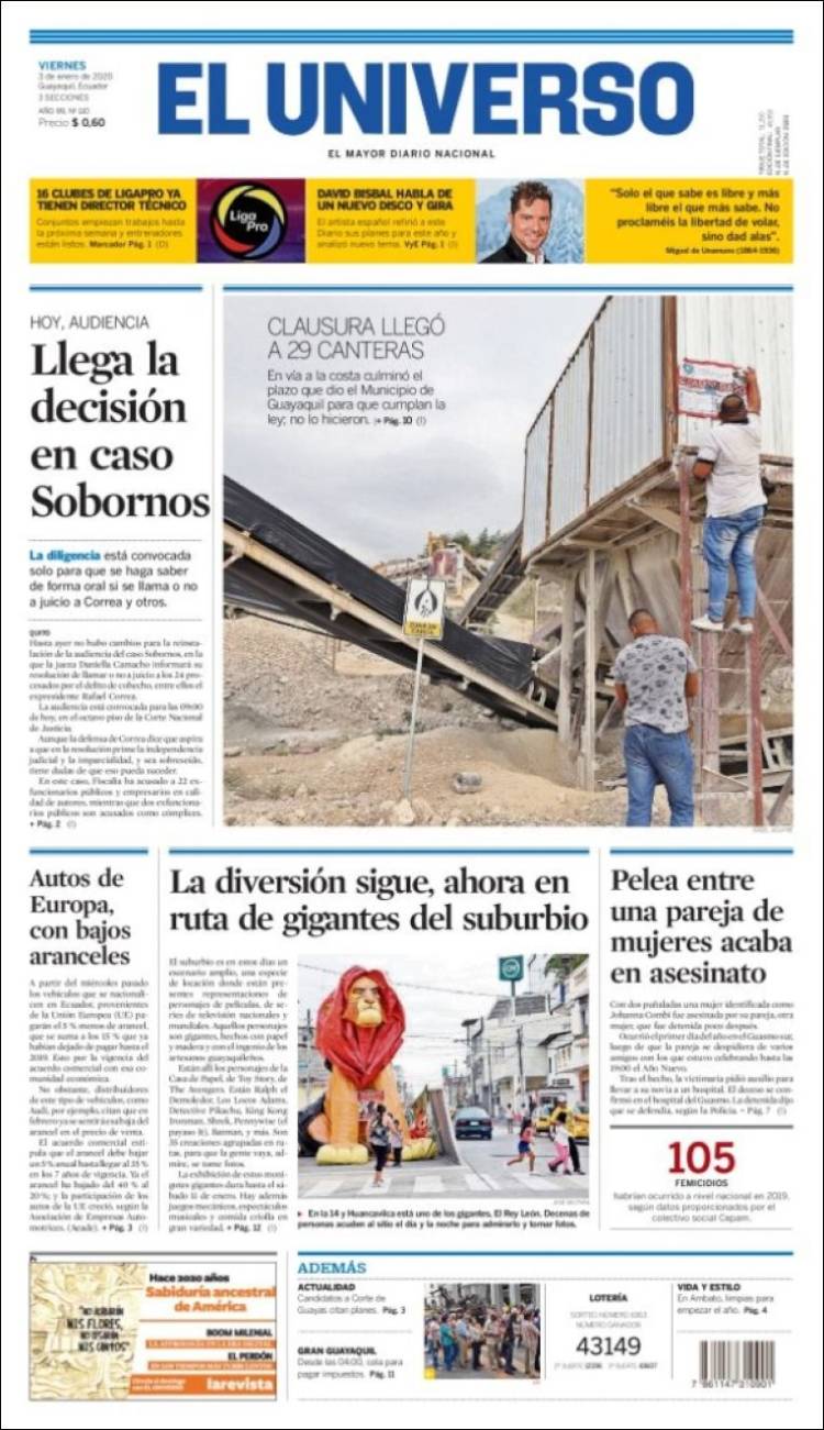 Portada de El Universo - Ecuador (Ecuador)
