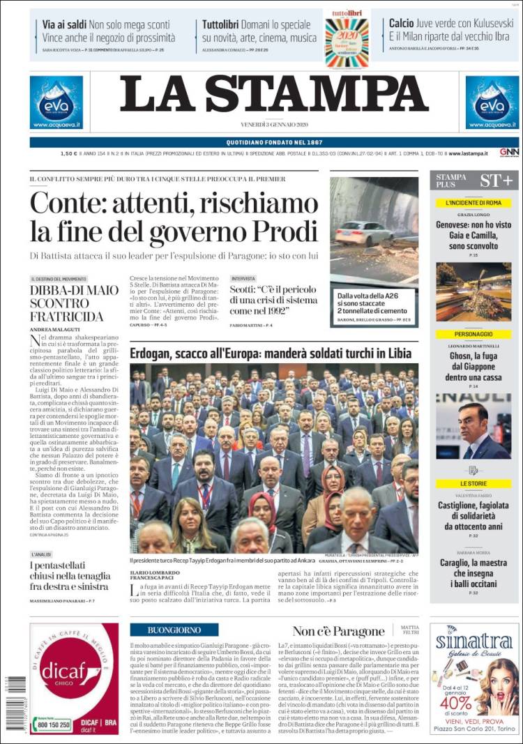 Portada de La Stampa (Italia)