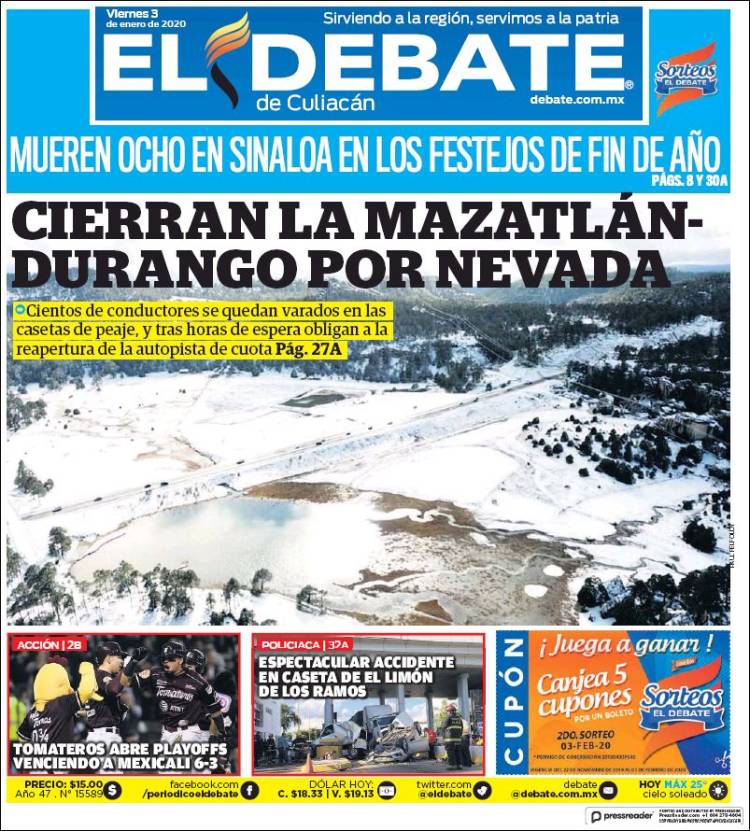 Portada de El Debate de Culiacán (México)