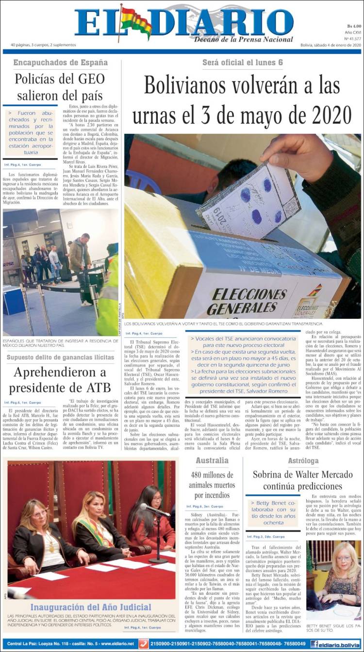 Portada de El Diario (Bolivia)