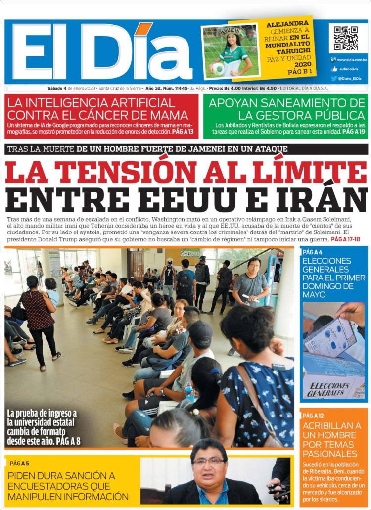 Portada de El Día (Bolivia)