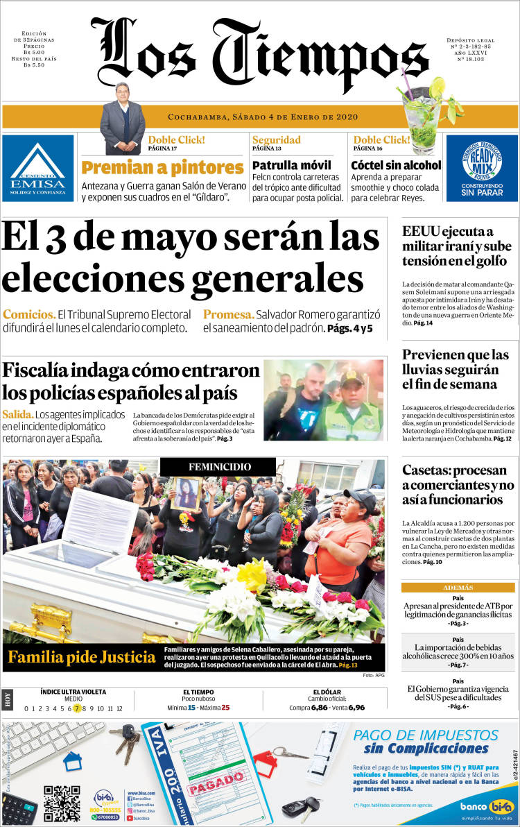 Portada de Los Tiempos (Bolivia)