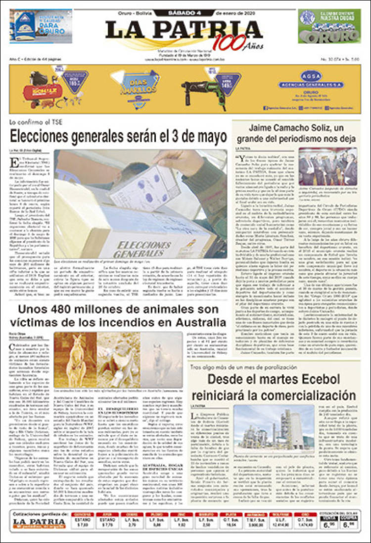 Portada de La Patria (Bolivia)