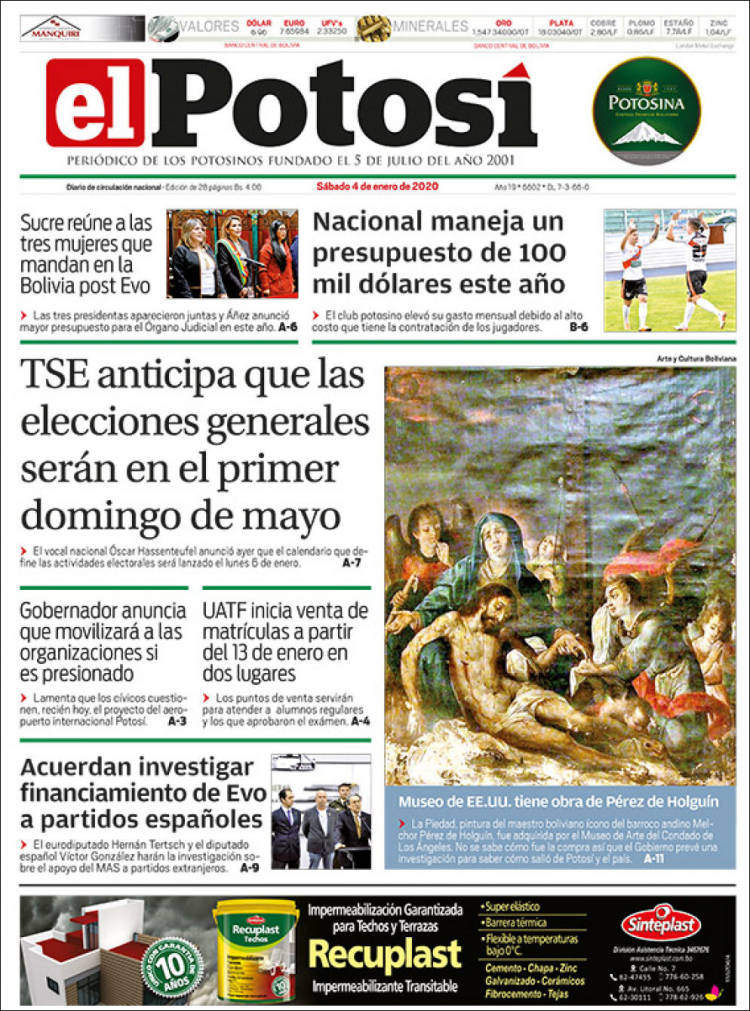 Portada de Diario de Potosí (Bolivia)