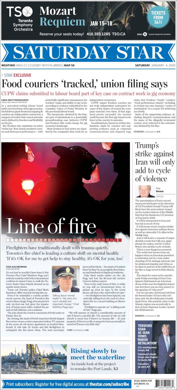 Portada de The Toronto Star (Canadá)