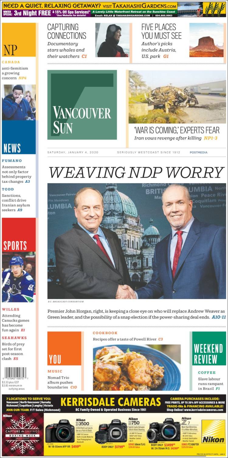 Portada de The Vancouver Sun (Canadá)