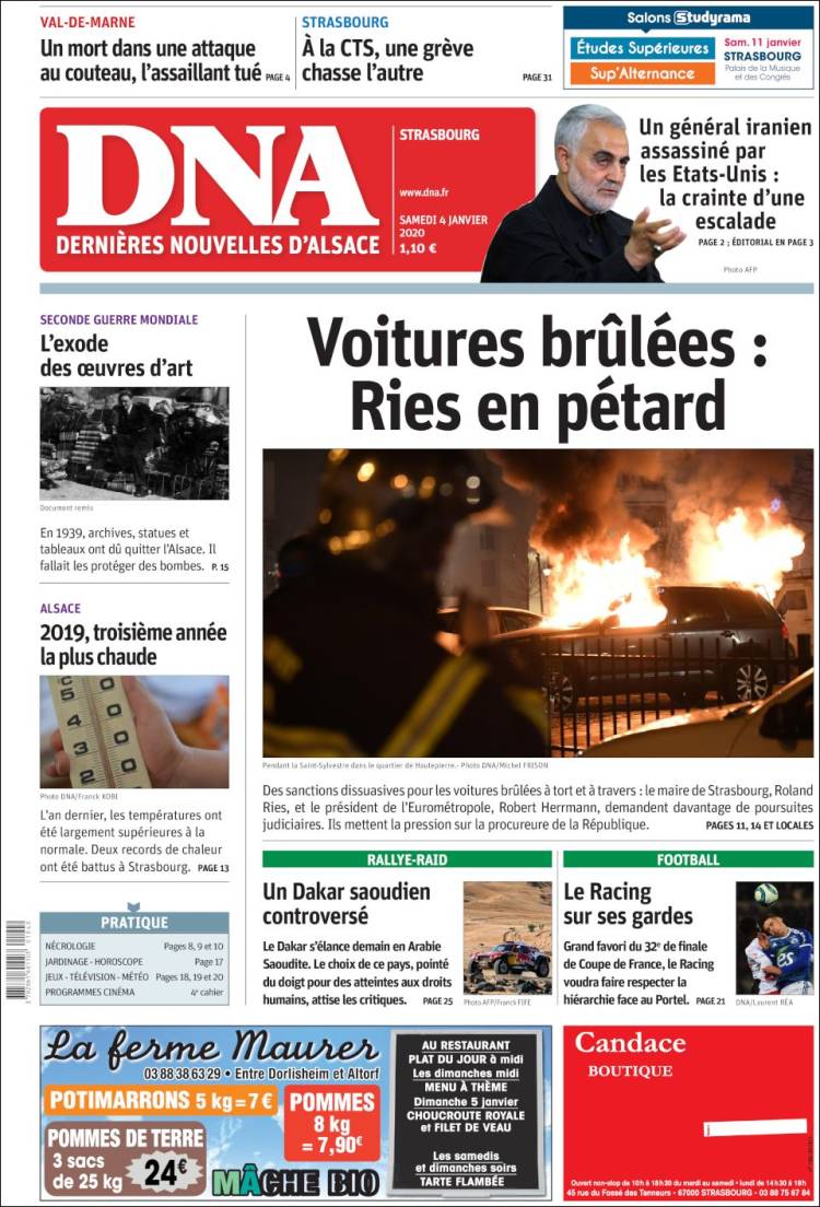 Portada de Les Dernières Nouvelles d'Alsace (Francia)