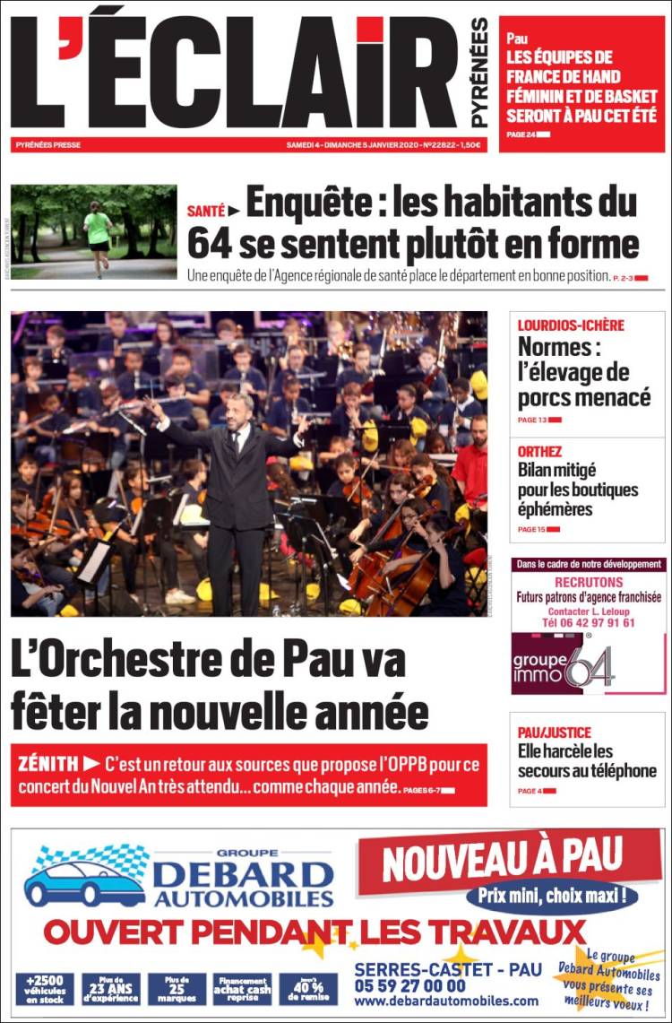 Portada de L'Eclair des Pyrénées (Francia)