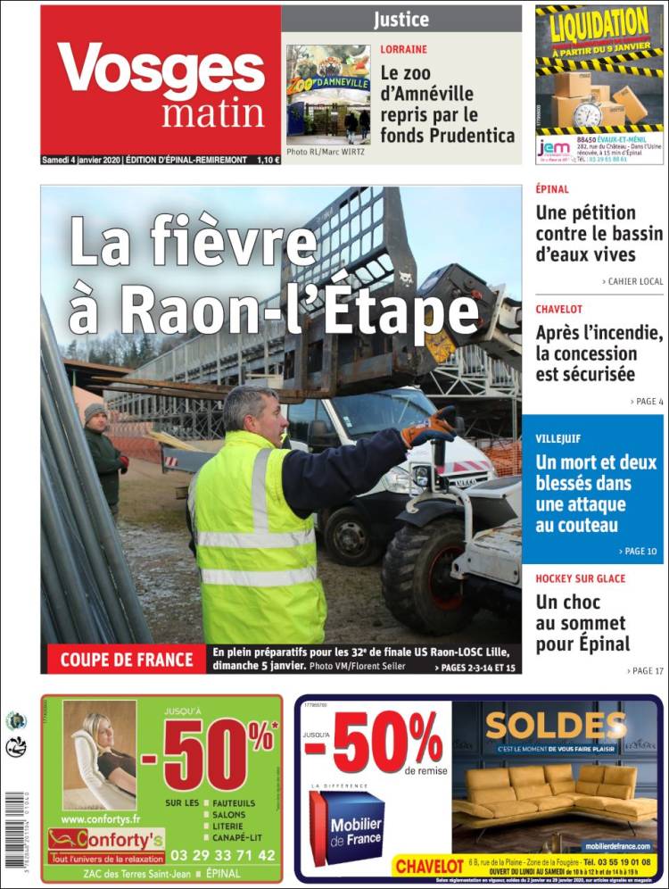 Portada de Vosges Matin (Francia)