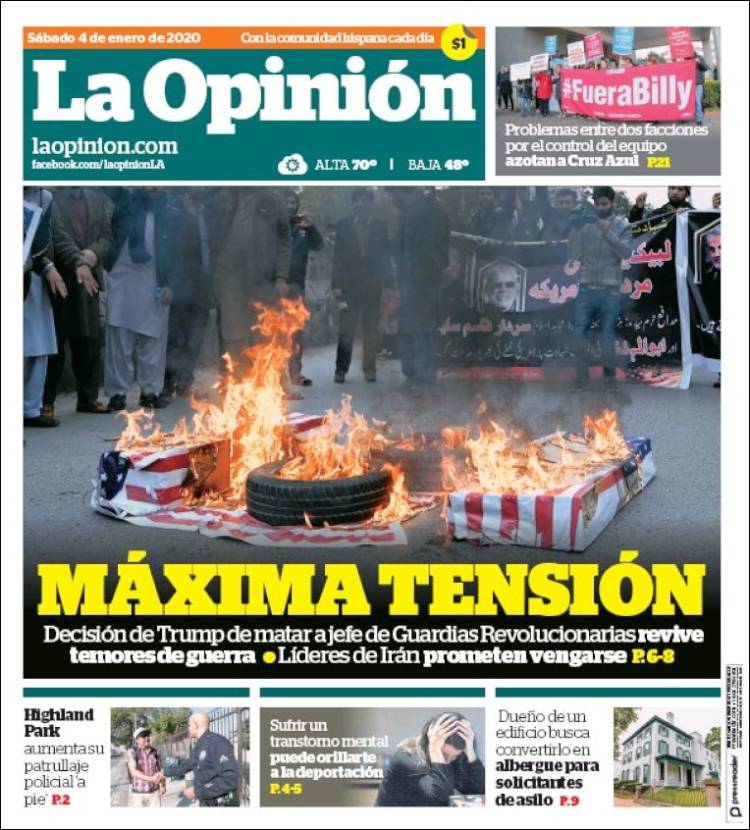 Portada de La Opinión (USA)