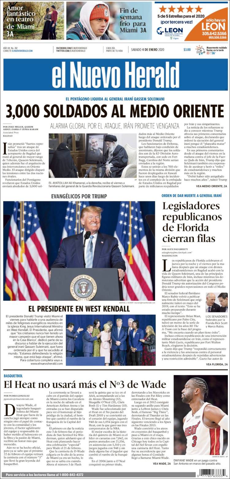 Portada de El Nuevo Herald (USA)