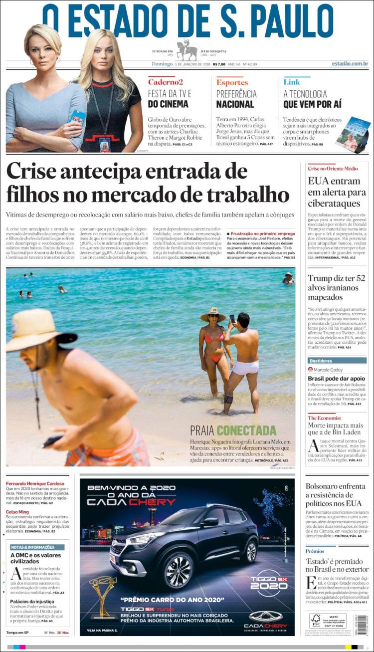 Portada de O Estado de São Paulo (Brasil)