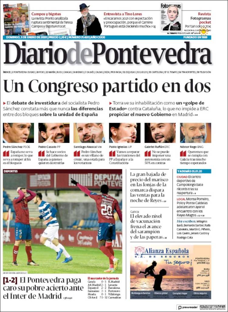 Portada de Diario de Pontevedra (España)