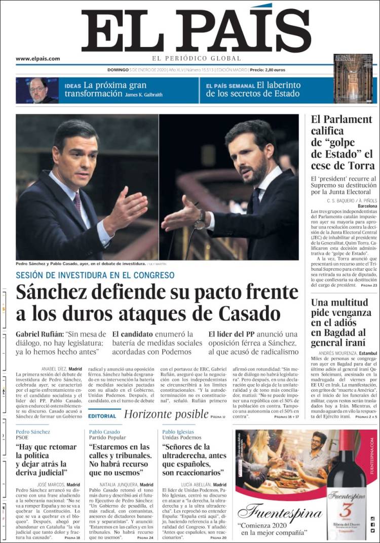 Portada de El País (España)