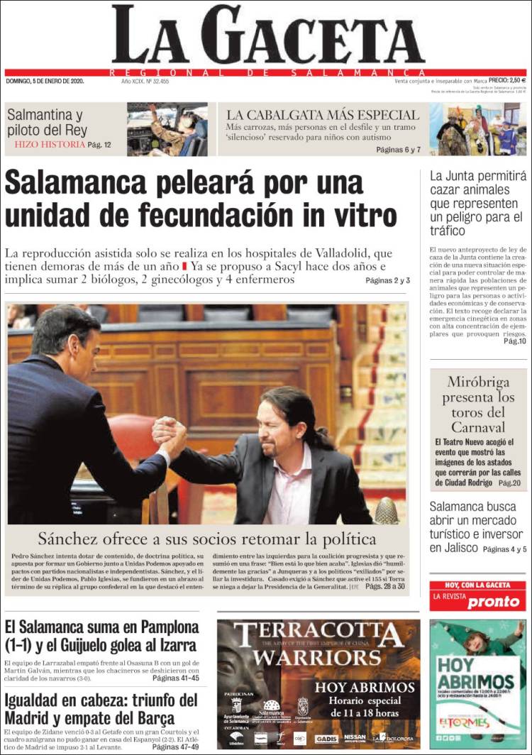 Portada de La Gaceta de Salamanca (España)