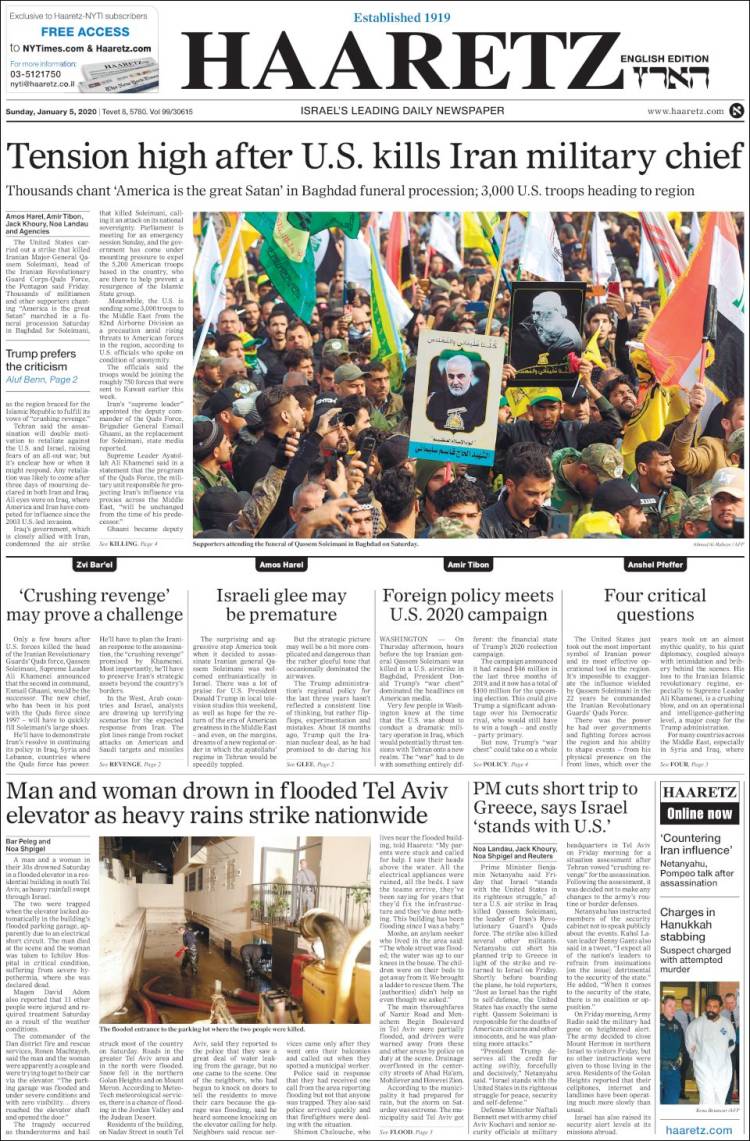 Portada de Haaretz (Israel)