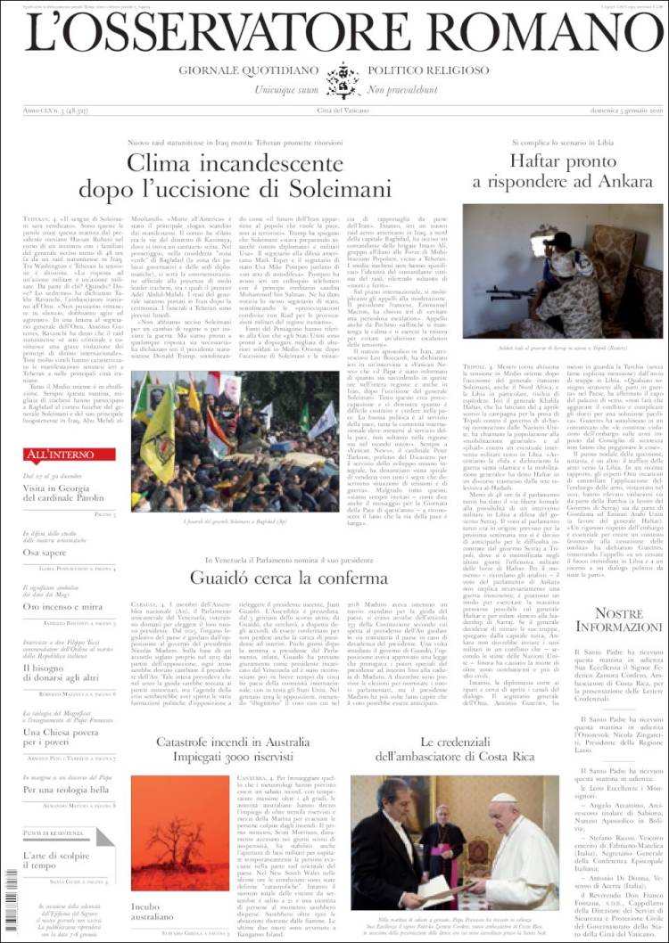 Portada de L'Osservatore Romano (Italia)
