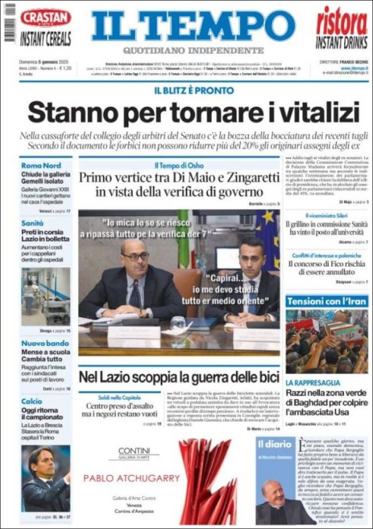 Portada de Il Tempo (Italia)