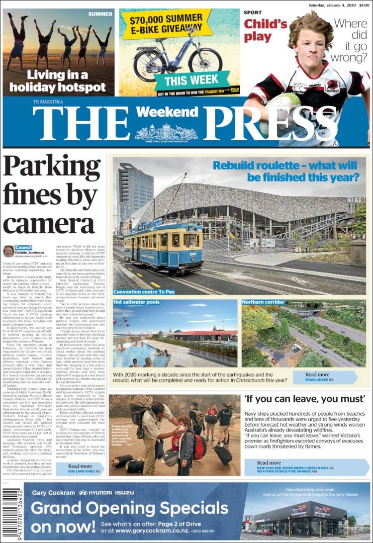 Portada de The Press (Nueva Zelanda)