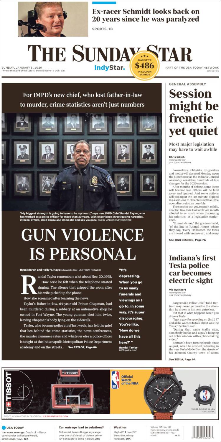 Portada de The Indianapolis Star (USA)