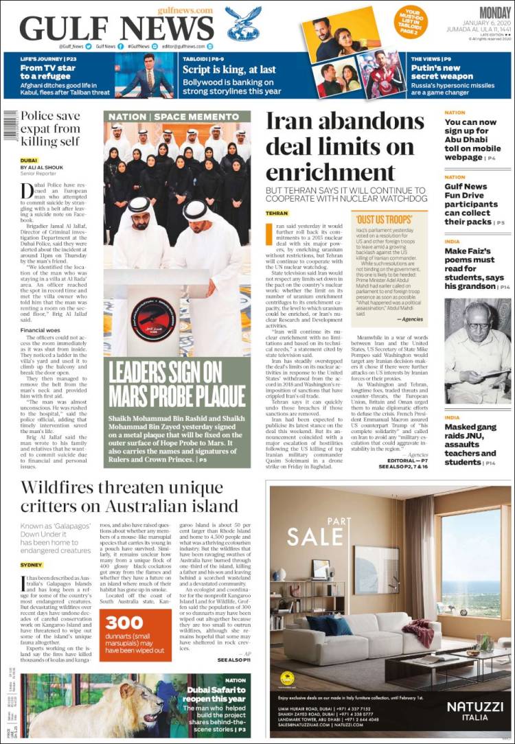 Portada de Gulf News (Asia-Pacífico)