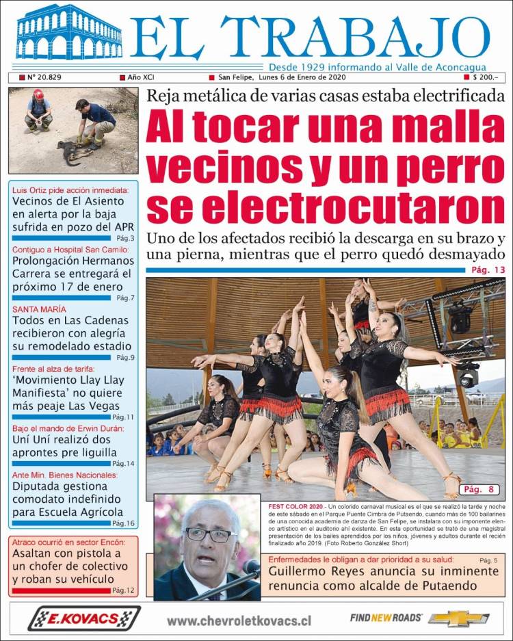 Portada de El Trabajo (Chile)