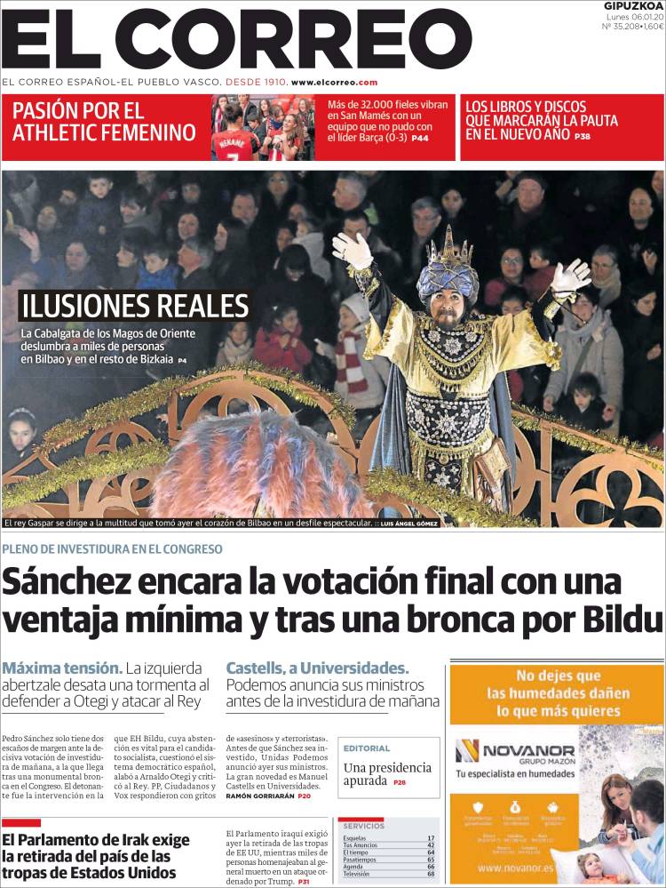 Portada de El Correo - Guipuzcoa (España)