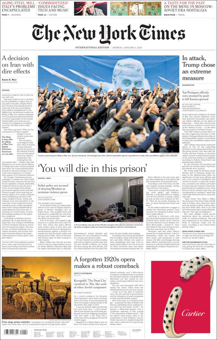 Portada de International New York Times (Europa)