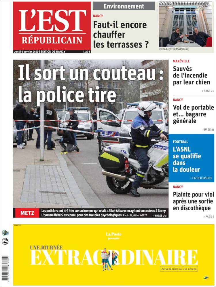 Portada de L'Est Republicain (Francia)