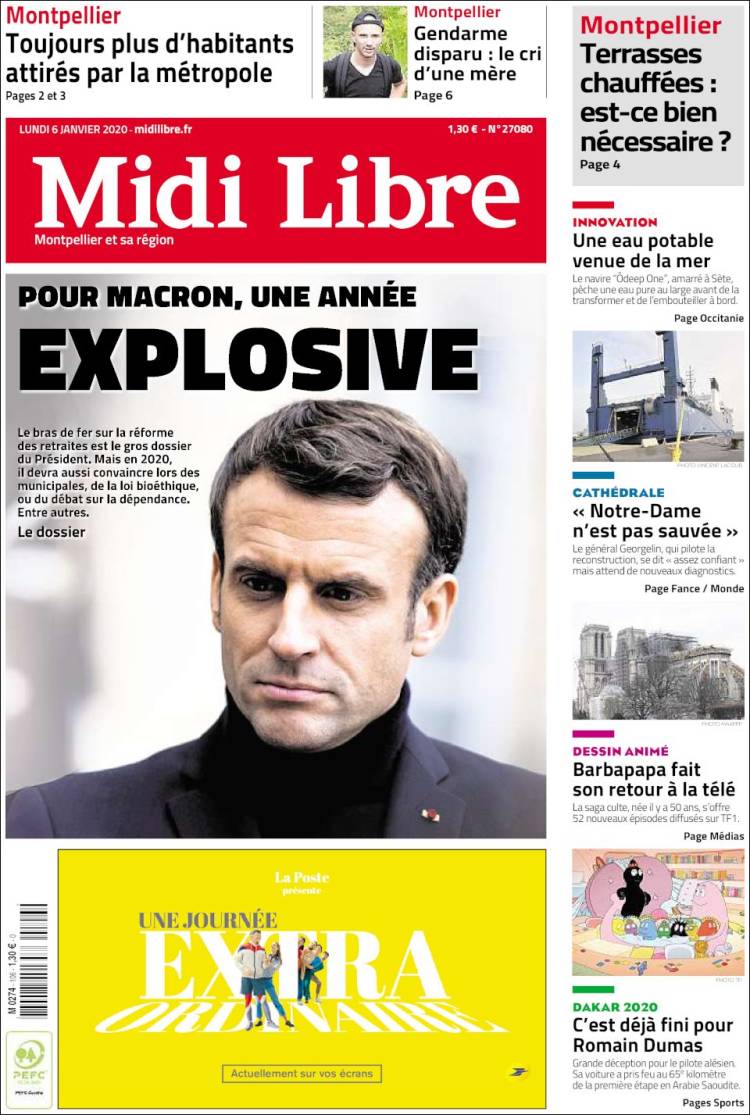 Portada de Midi Libre (Francia)
