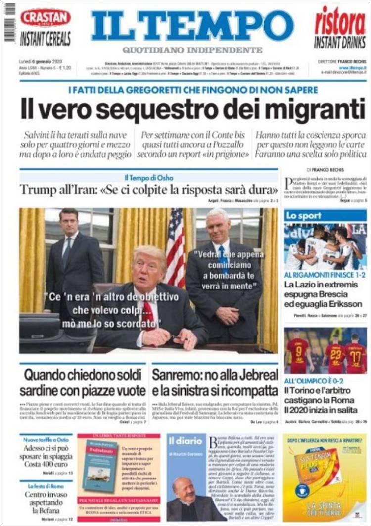 Portada de Il Tempo (Italia)