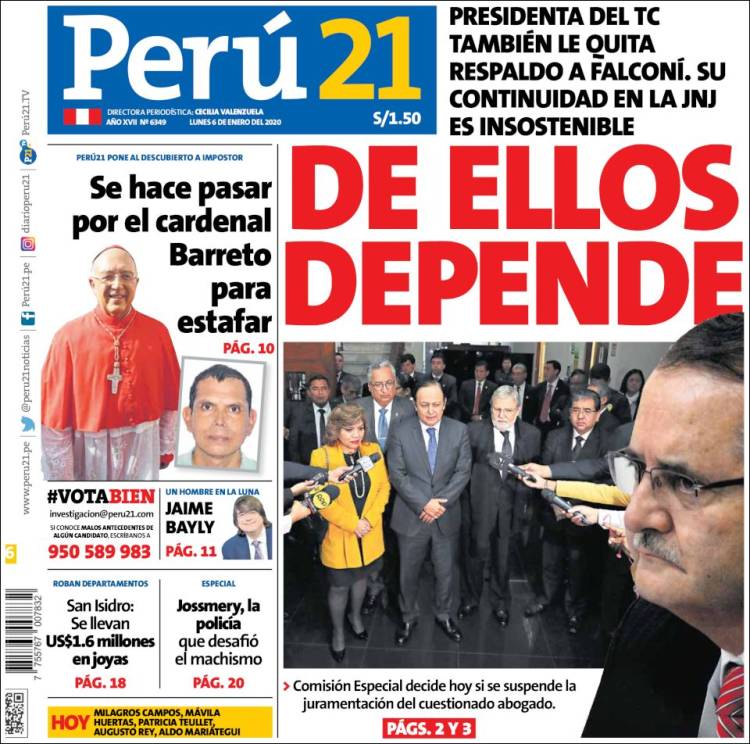 Portada de Perú 21 (Perú)