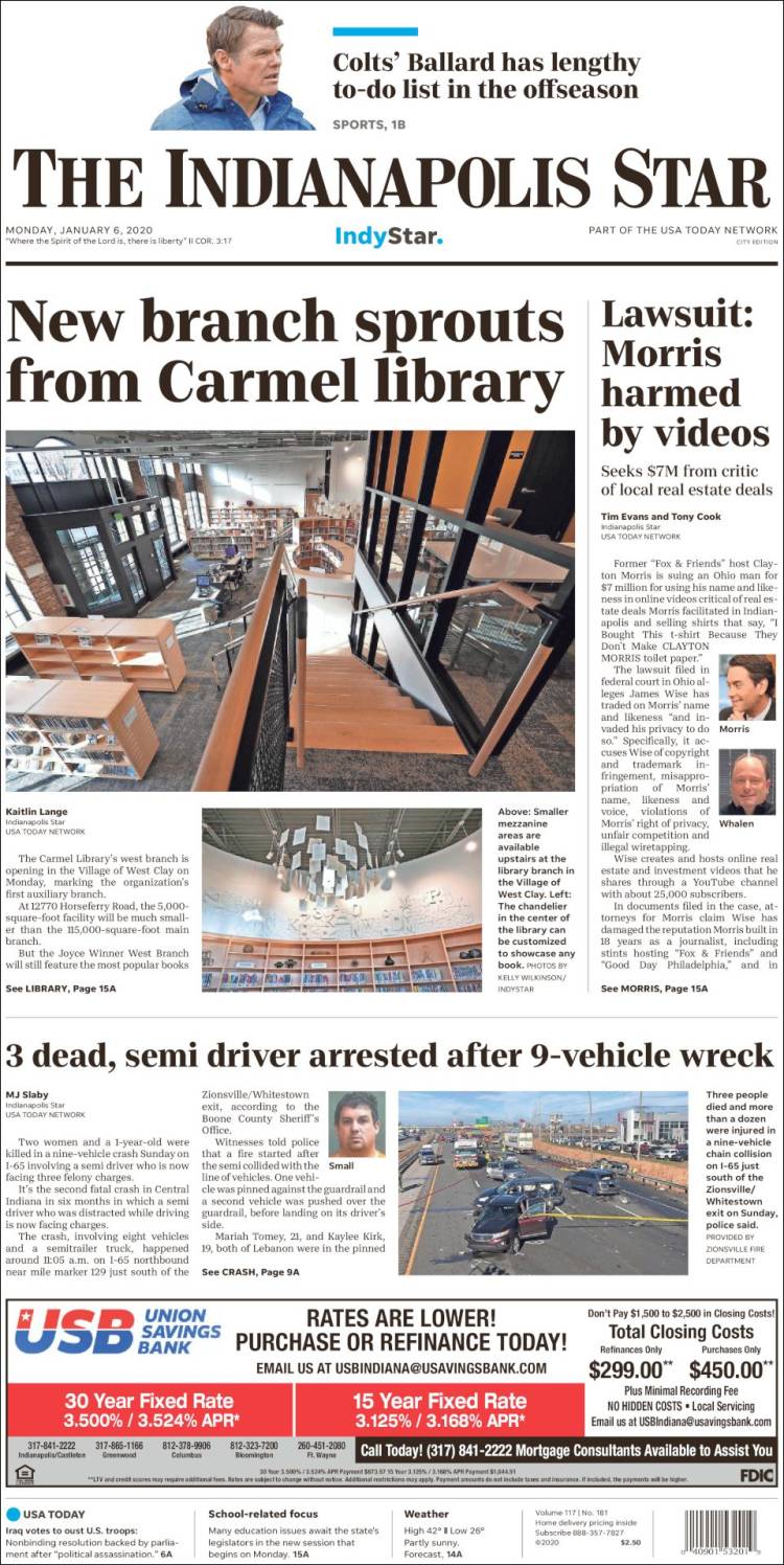 Portada de The Indianapolis Star (USA)