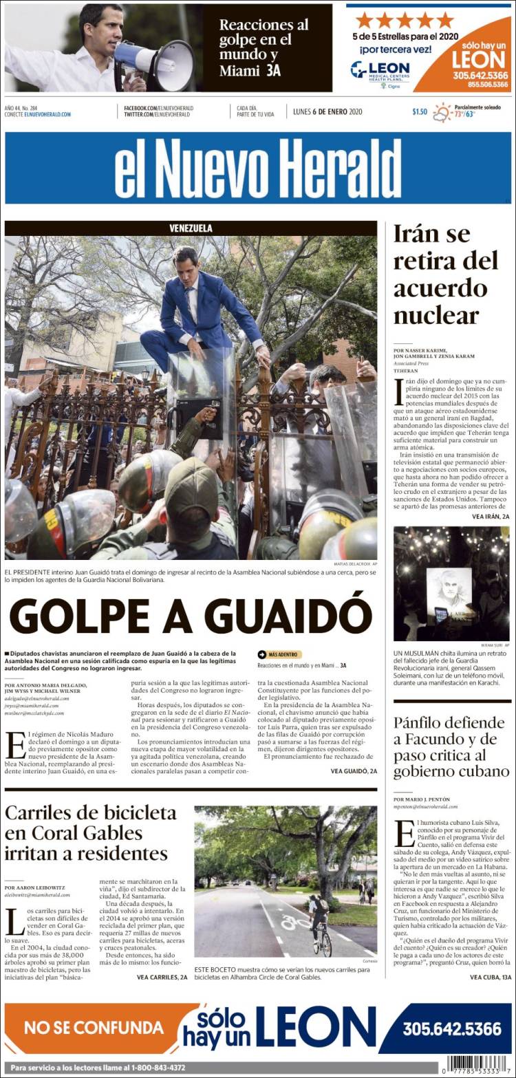 Portada de El Nuevo Herald (USA)