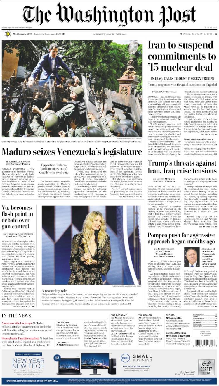 Portada de The Washington Post (USA)