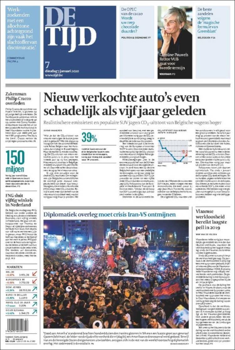 Portada de De Tijd (B&eacute;lgica)