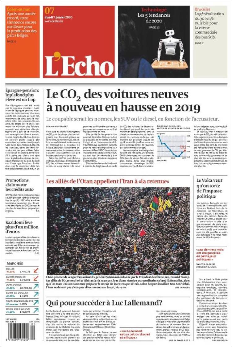 Portada de L'Echo (B&eacute;lgica)
