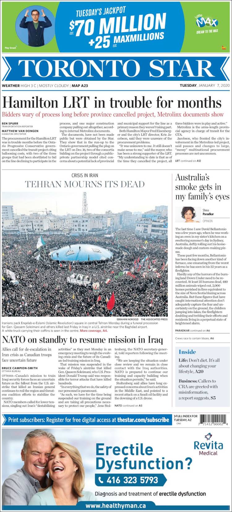 Portada de The Toronto Star (Canada)