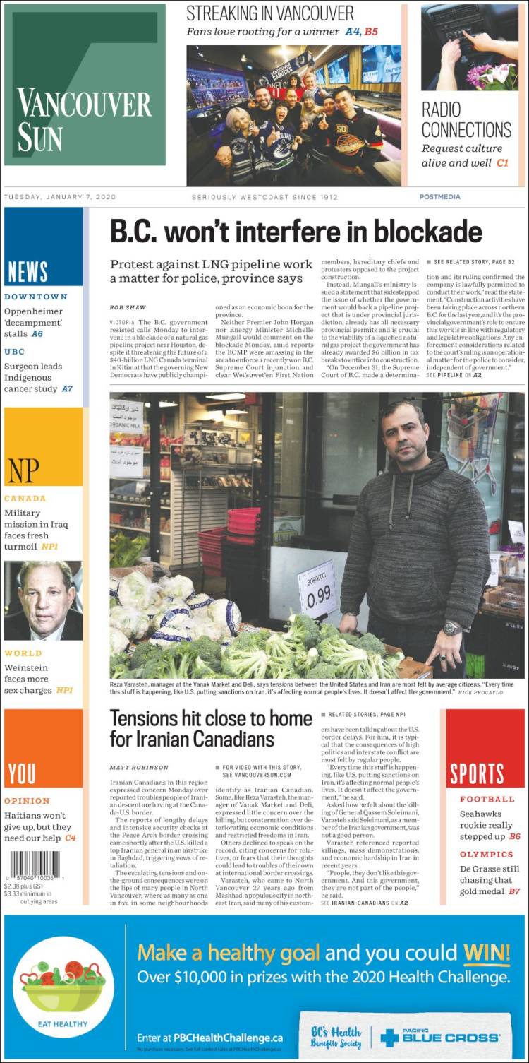 Portada de The Vancouver Sun (Canada)